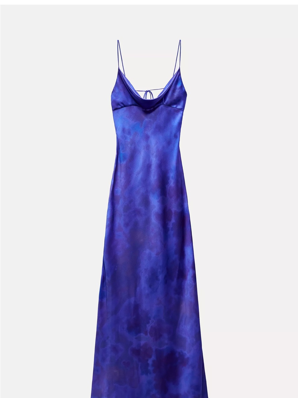Zara Blue-Purple Satin Slip Dress with Cowl Neck